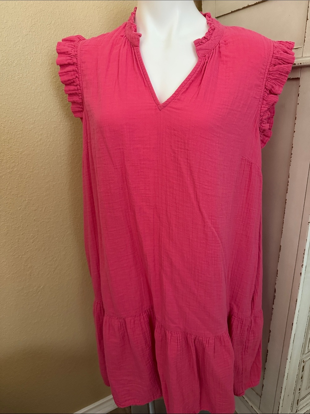 St. John’s Bay Flutter Sleeve Pink V-Neck Women's Dress